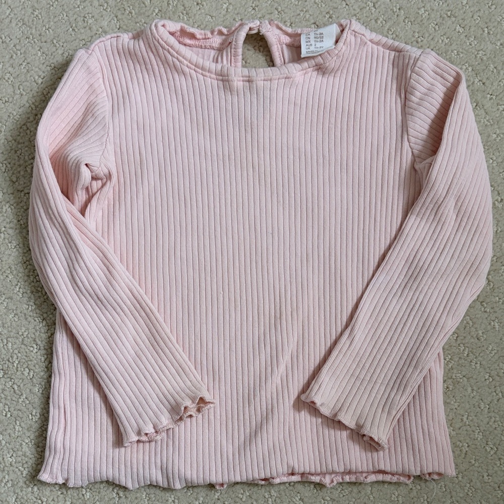 H&M Girls' Ribbed Long Sleeve Top Blush Pink